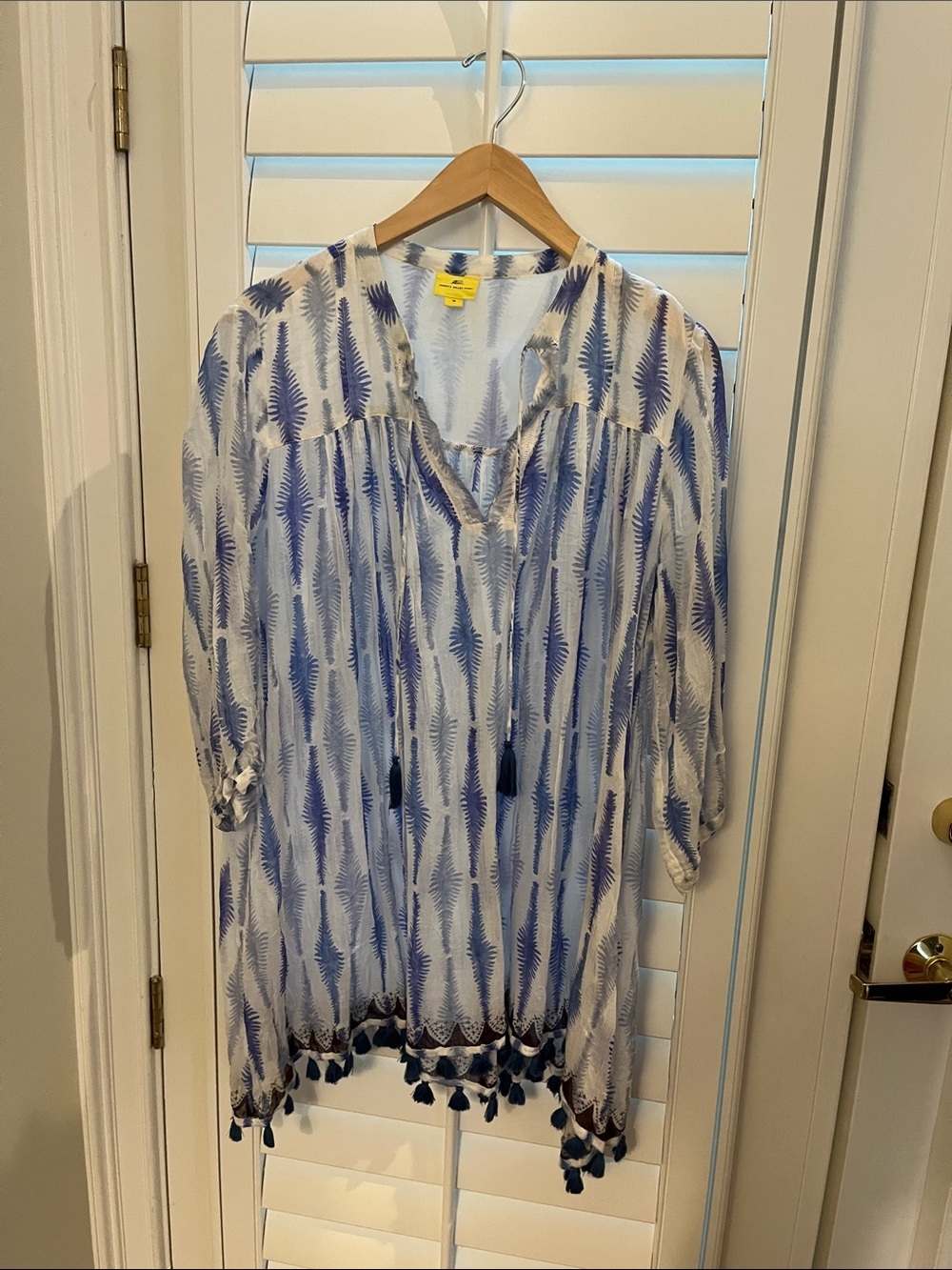 Roberta Roller Rabbit Blue & Gray Feather-Print Pullover Oversized M